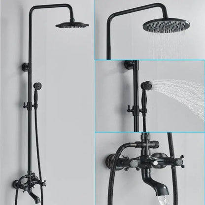 Matte black shower faucet set with handshower and tub spout bathroom