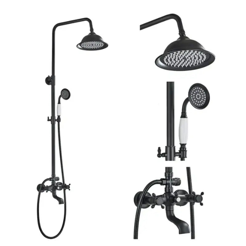 Matte black shower faucet set with handshower and tub spout bathroom