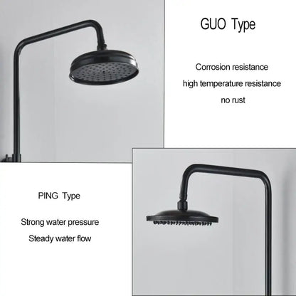 Matte black shower faucet set with handshower and tub spout bathroom