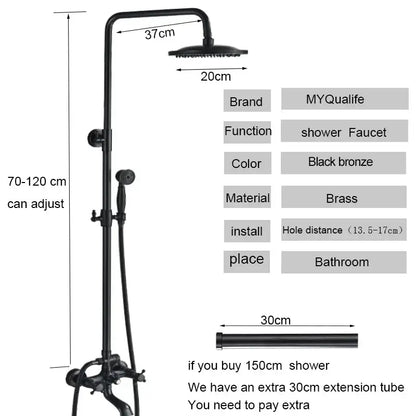Matte black shower faucet set with handshower and tub spout bathroom