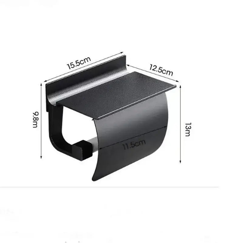Matte black & silver toilet paper holder with shelf bathroom storage