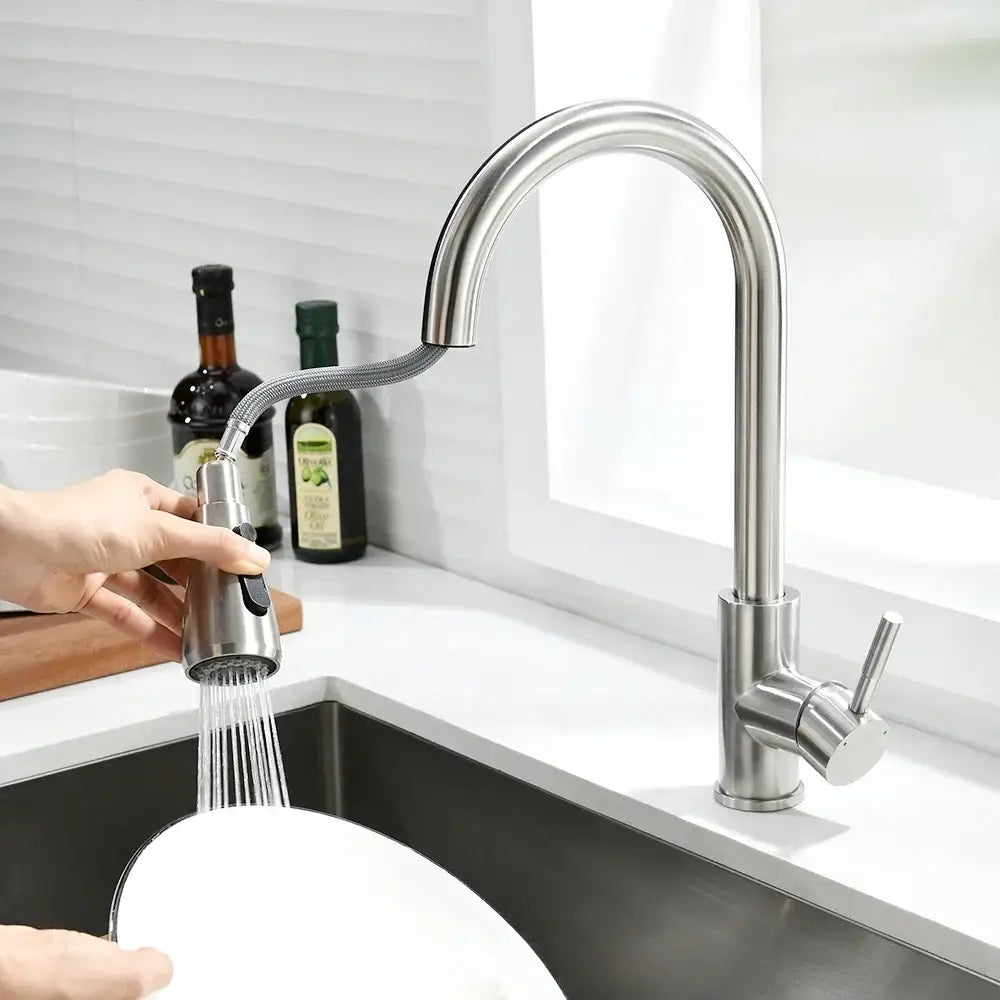 Matte black single handle pull down kitchen faucet swivel tap