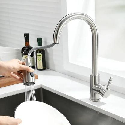 Matte black single handle pull down kitchen faucet swivel tap