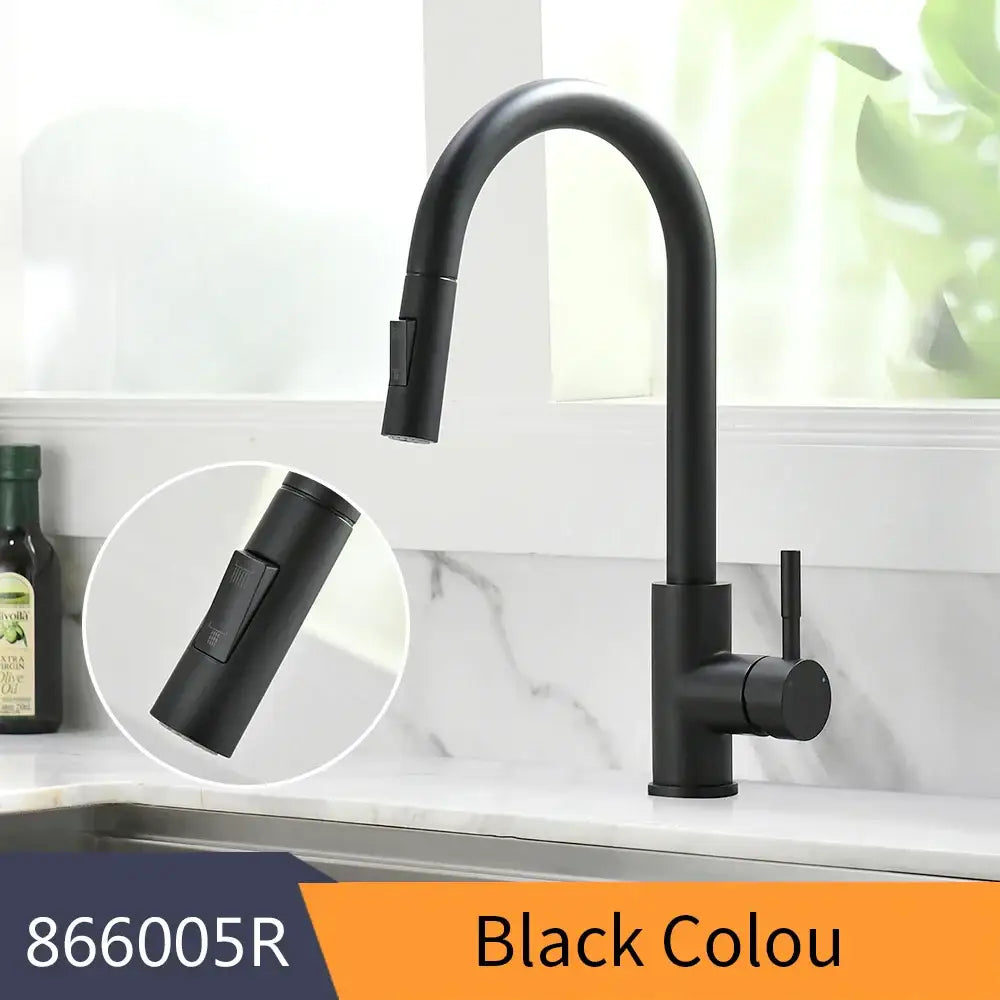 Matte black single handle pull down kitchen faucet swivel tap