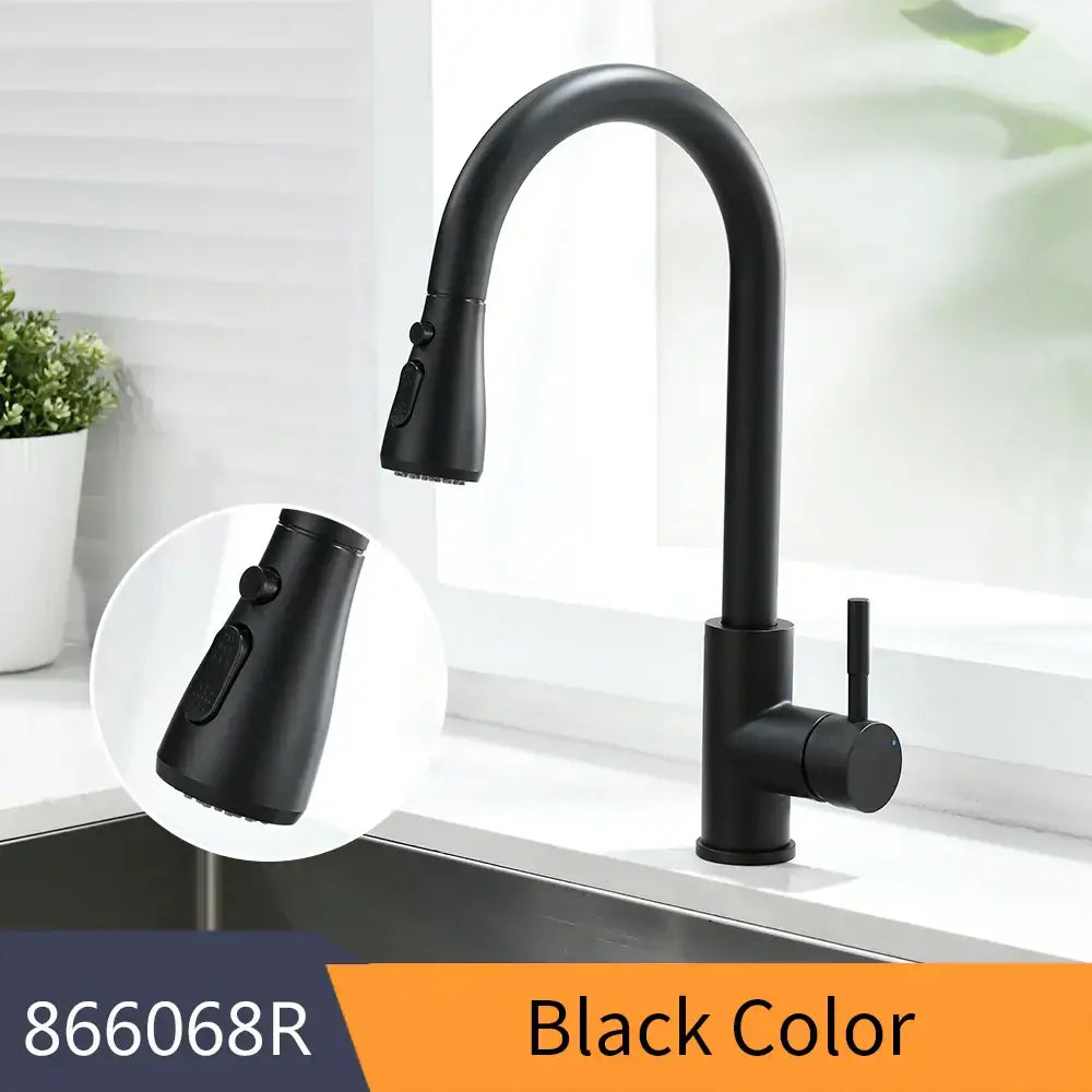 Matte black single handle pull down kitchen faucet swivel tap