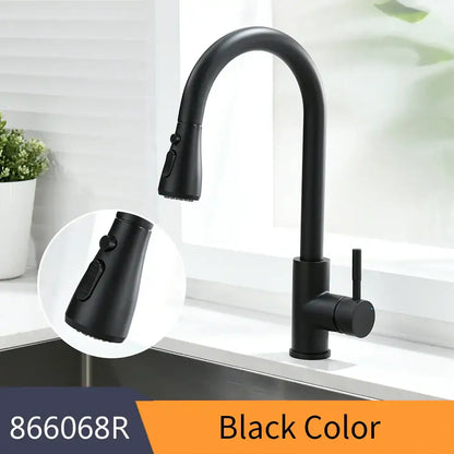 Matte black single handle pull down kitchen faucet swivel tap