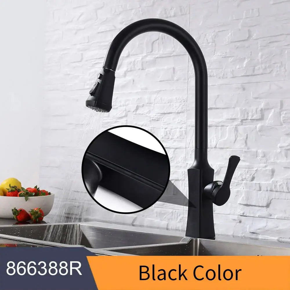 Matte black single handle pull down kitchen faucet swivel tap