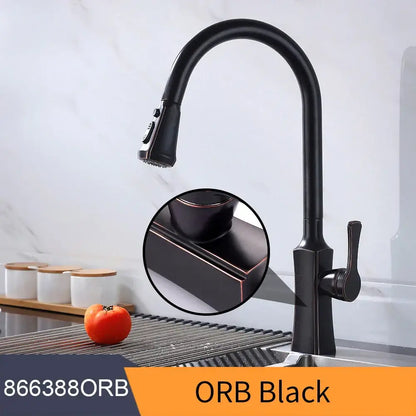 Matte black single handle pull down kitchen faucet swivel tap