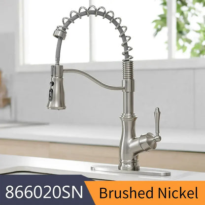 Matte black spring spout kitchen faucet with pull down hose