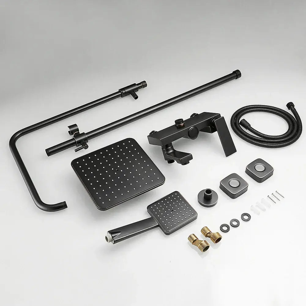 Matte black square rain shower faucet with handheld spray bathroom