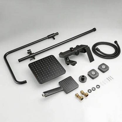 Matte black square rain shower faucet with handheld spray bathroom