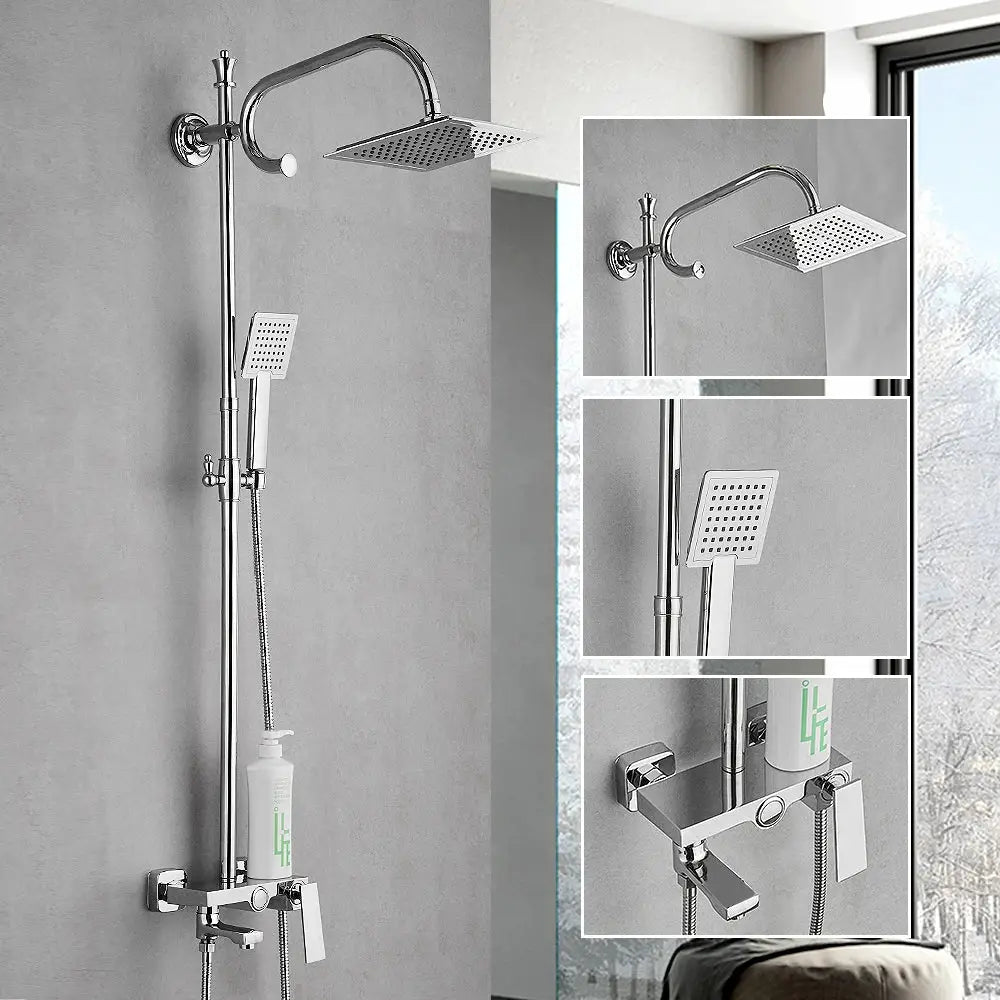 Matte black square rain shower faucet with handheld spray bathroom