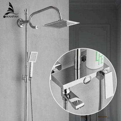 Matte black square rain shower faucet with handheld spray bathroom