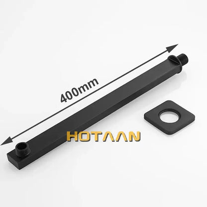 Matte black square rain shower head with 40cm arm bathroom fixture