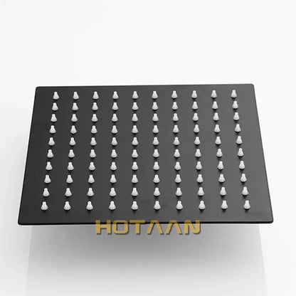Matte black square rain shower head with 40cm arm bathroom fixture