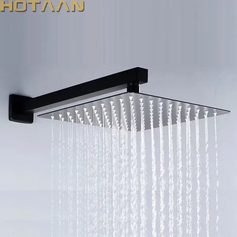 Matte black square rain shower head with 40cm arm bathroom fixture