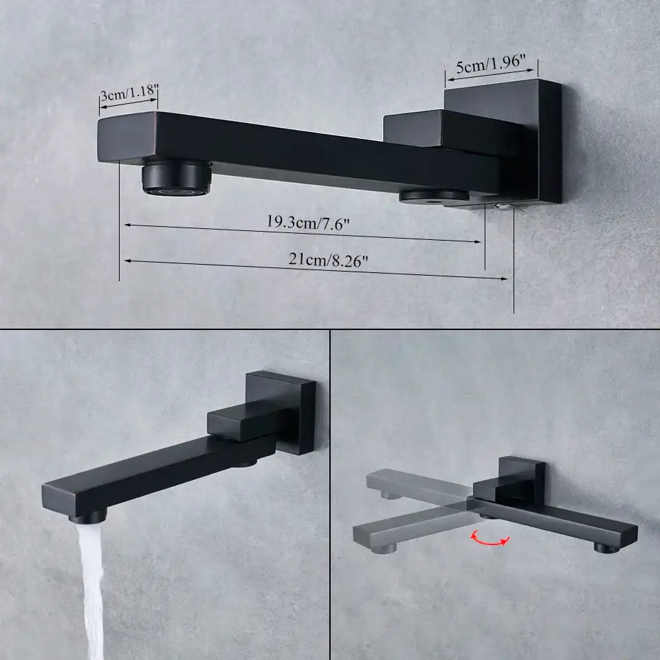 Matte black square rainfall shower faucet set for bathroom handheld spray