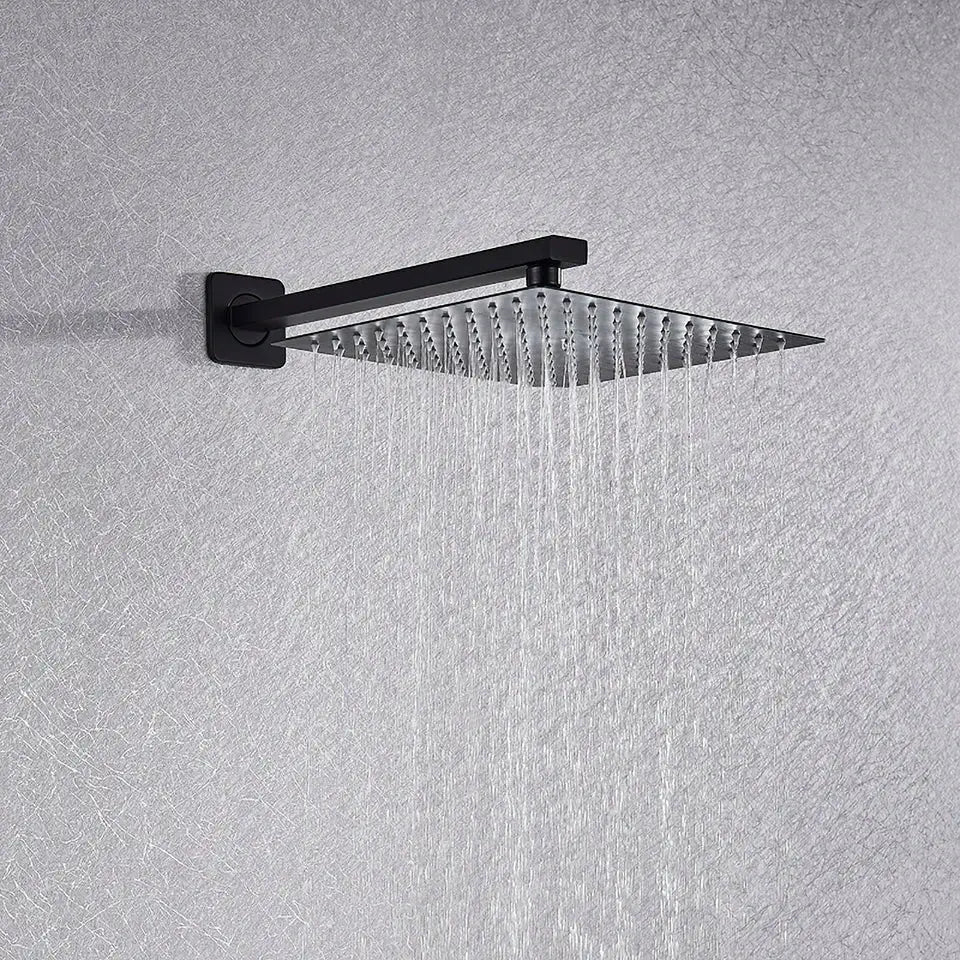 Matte black square rainfall shower faucet set for bathroom handheld spray