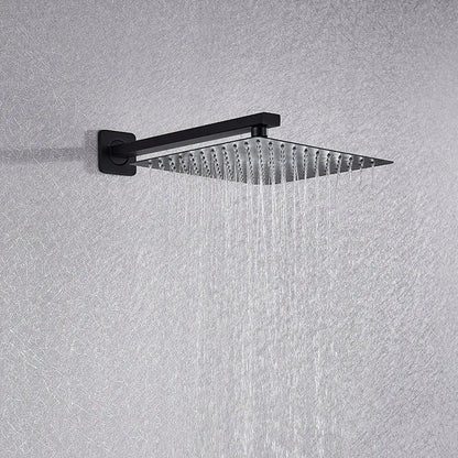 Matte black square rainfall shower faucet set for bathroom handheld spray