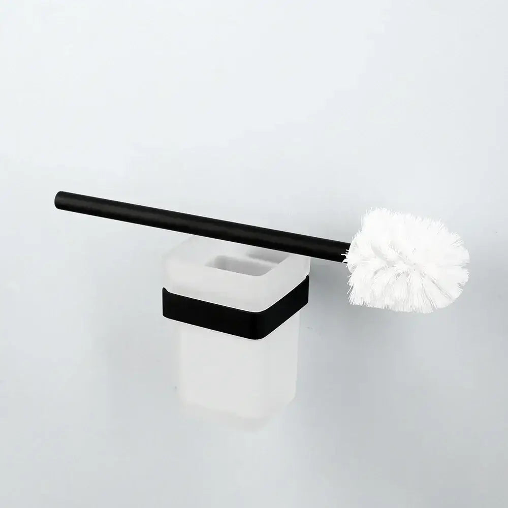 Matte black stainless steel bathroom hardware set with frosted glass