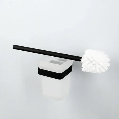 Matte black stainless steel bathroom hardware set with frosted glass