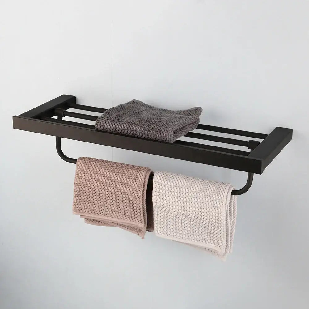 Matte black stainless steel bathroom hardware set with frosted glass