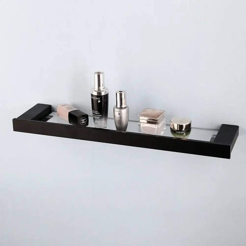 Matte black stainless steel bathroom hardware set with frosted glass