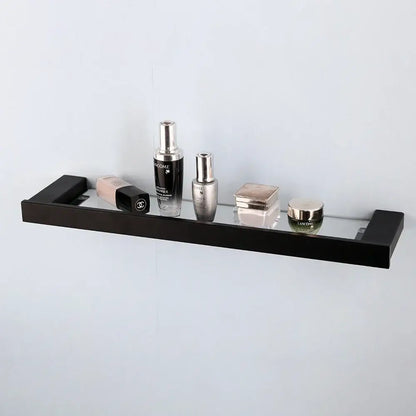 Matte black stainless steel bathroom hardware set with frosted glass