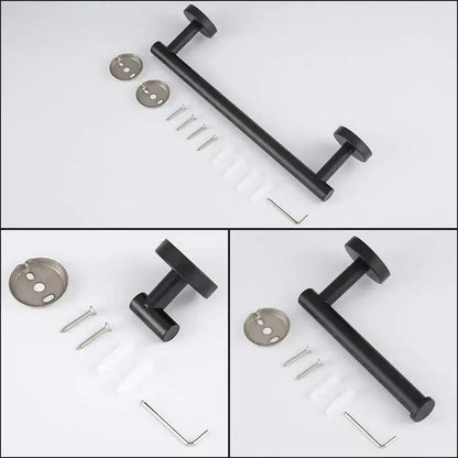 Matte black stainless steel bathroom set with double towel rack
