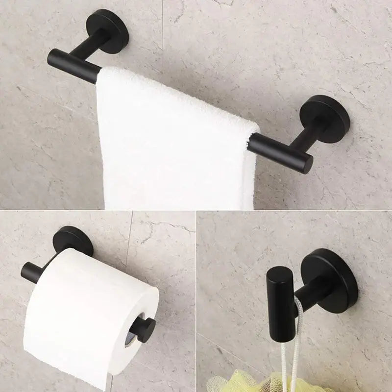 Matte black stainless steel bathroom set with double towel rack