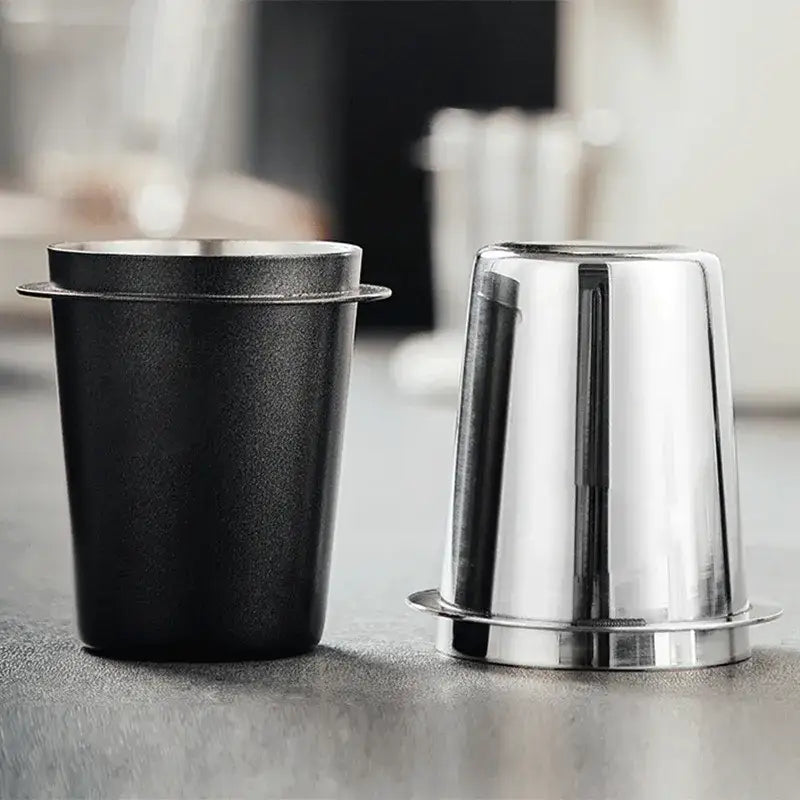 Matte black & stainless steel espresso dosing cup kitchen coffee tool
