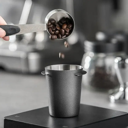 Matte black & stainless steel espresso dosing cup kitchen coffee tool