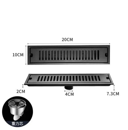 Matte black stainless steel rectangular floor drain for shower room