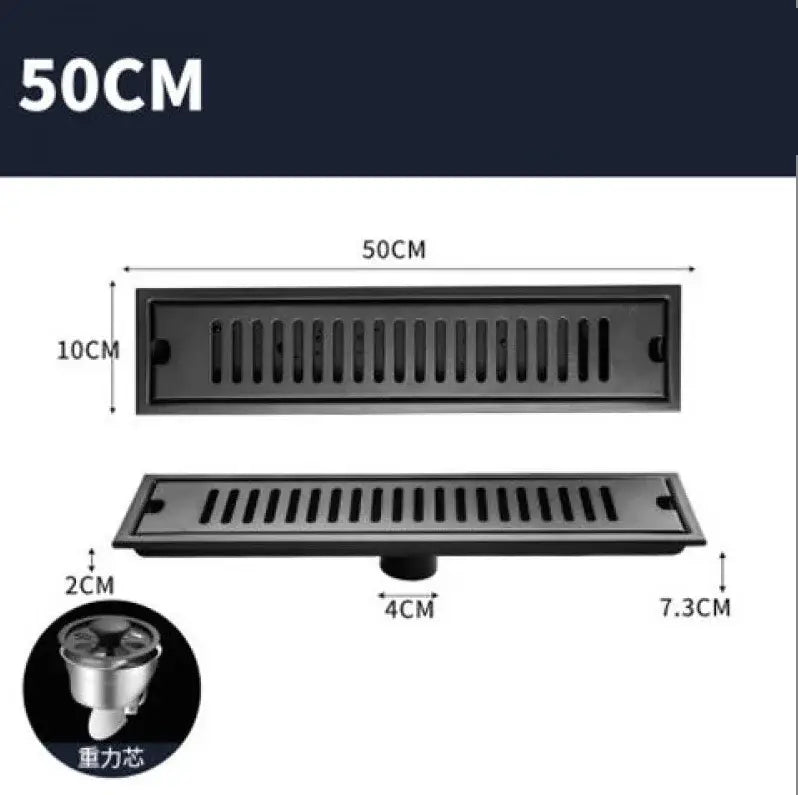 Matte black stainless steel rectangular floor drain for shower room
