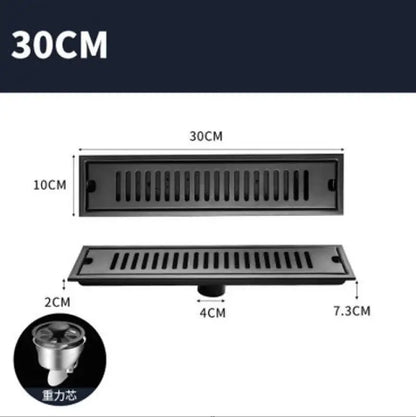Matte black stainless steel rectangular floor drain for shower room