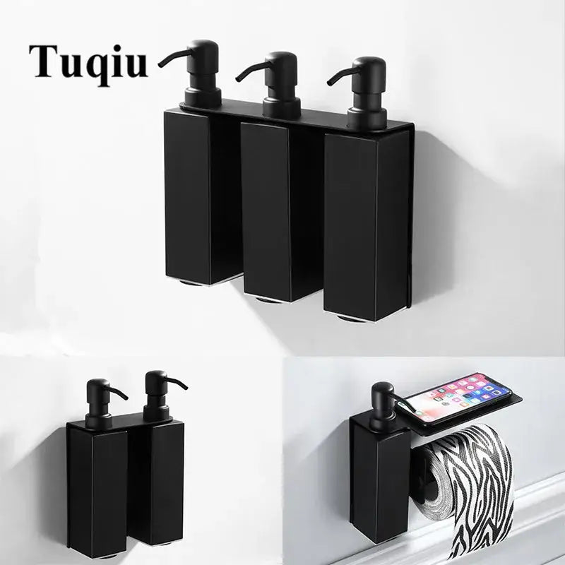 Matte black stainless steel soap dispenser set for bathroom