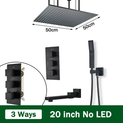 Matte black thermostatic shower faucet with ceiling shower head bathroom