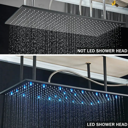 Matte black thermostatic shower faucet with ceiling shower head bathroom