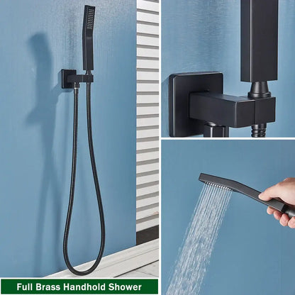Matte black thermostatic shower faucet with ceiling shower head bathroom