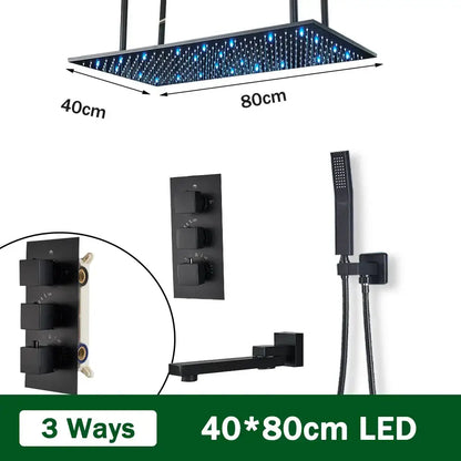 Matte black thermostatic shower faucet with ceiling shower head bathroom
