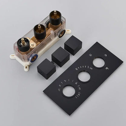 Matte black thermostatic shower faucet with ceiling shower head bathroom