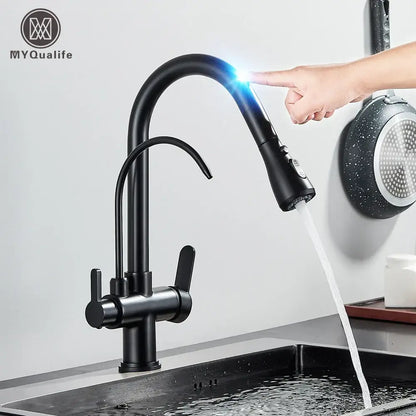 Matte black touch sensor kitchen faucet with pull down sprayer