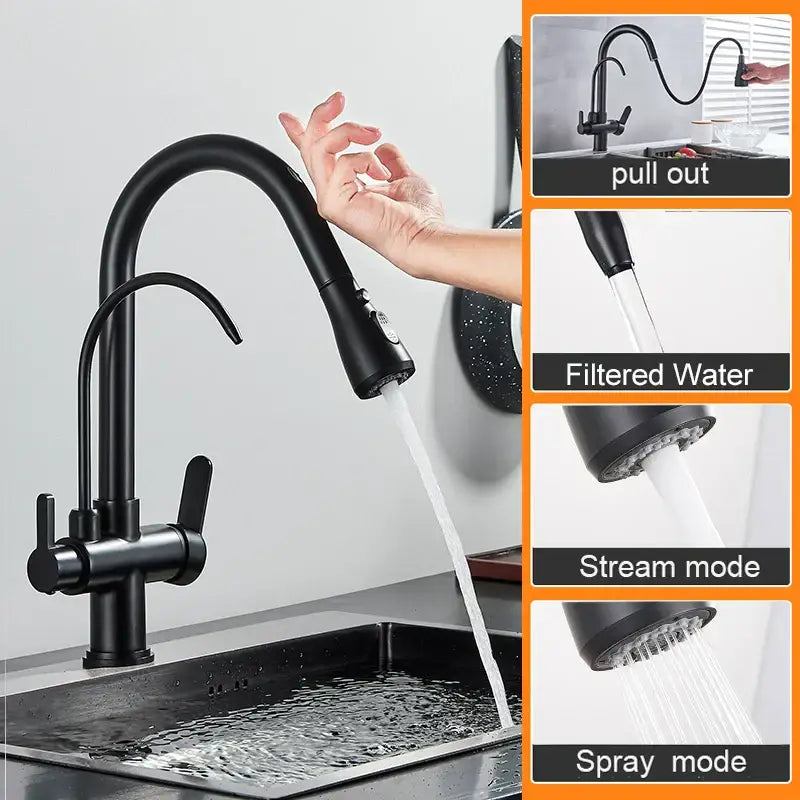 Matte black touch sensor kitchen faucet with pull down sprayer
