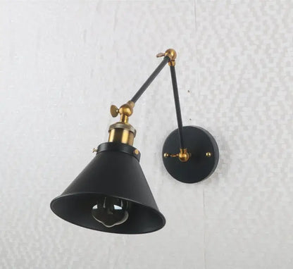 Matte black umbrella wall lights with brass accents – living room