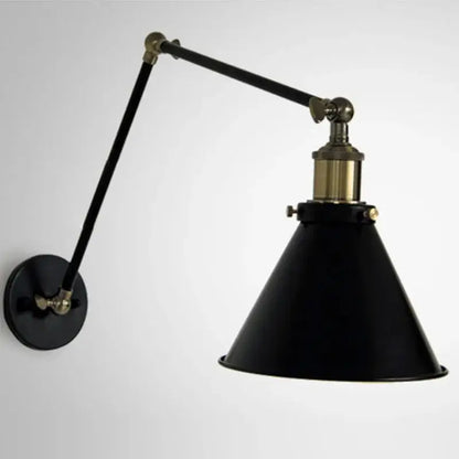 Matte black umbrella wall lights with brass accents – living room