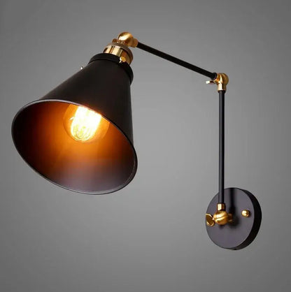Matte black umbrella wall lights with brass accents – living room