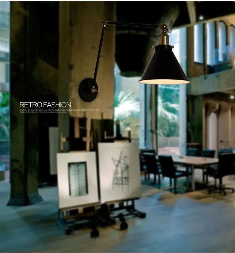 Matte black umbrella wall lights with brass accents – living room