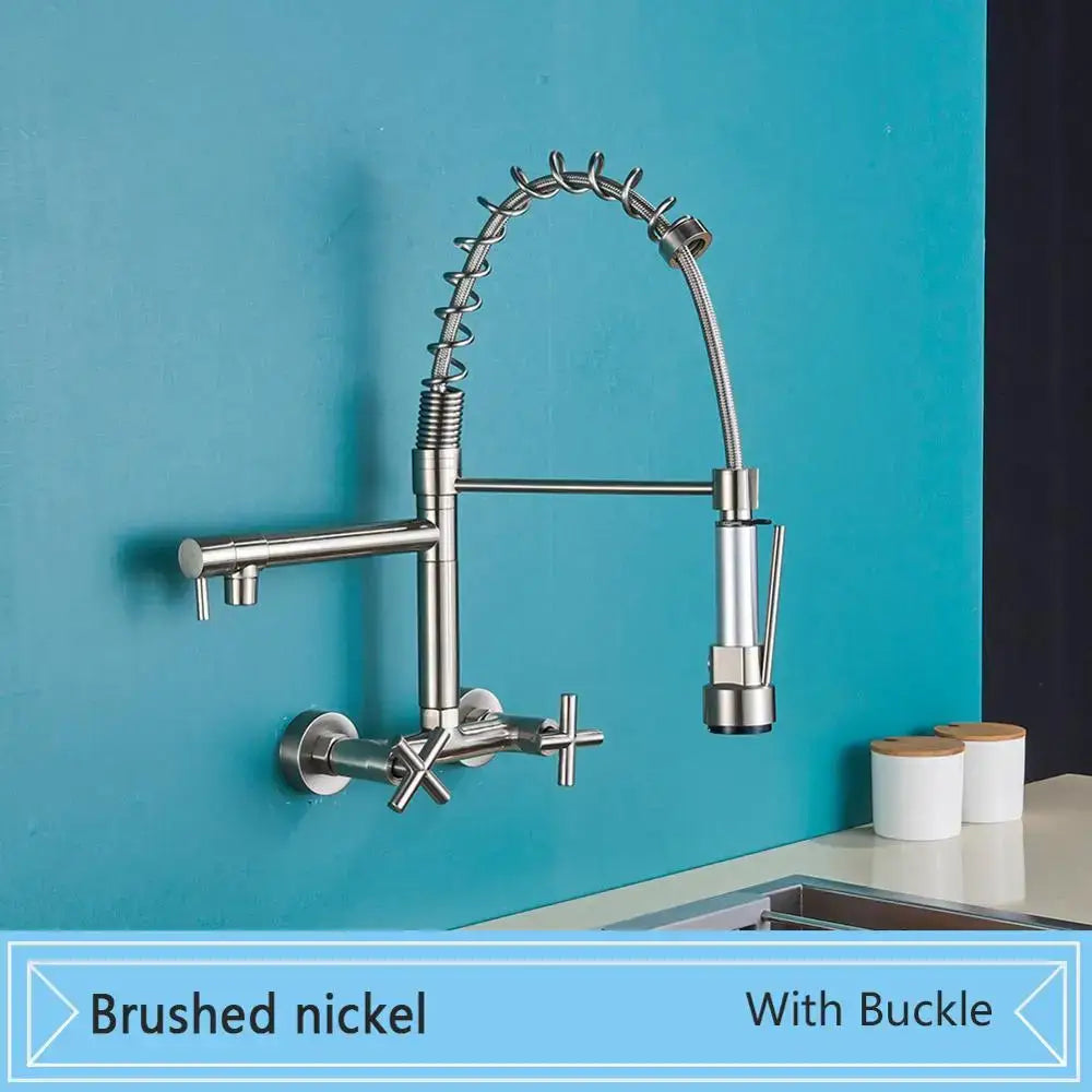 Matte black wall mounted kitchen faucet with gooseneck spout
