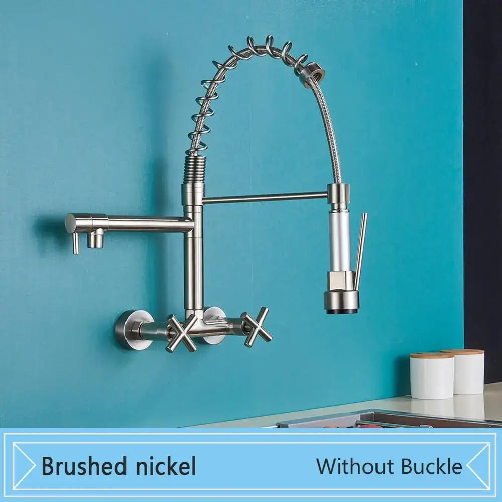 Matte black wall mounted kitchen faucet with gooseneck spout
