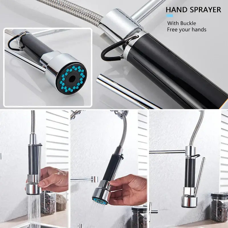 Matte black wall mounted kitchen faucet with gooseneck spout
